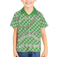 Green Aloha Hawaii Shell Lei Family Matching Off The Shoulder Long Sleeve Dress and Hawaiian Shirt Palaka Hebrew Cone Honey Cowrie Elegant Curves LT14 Son's Shirt Green - Polynesian Pride