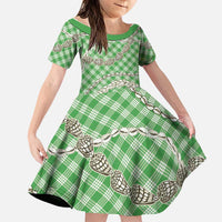 Green Aloha Hawaii Shell Lei Family Matching Off Shoulder Maxi Dress and Hawaiian Shirt Palaka Hebrew Cone Honey Cowrie Elegant Curves LT14 Daughter's Dress Green - Polynesian Pride