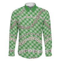 Green Aloha Hawaii Shell Lei Family Matching Off Shoulder Maxi Dress and Hawaiian Shirt Palaka Hebrew Cone Honey Cowrie Elegant Curves LT14 Dad's Shirt - Long Sleeve Green - Polynesian Pride