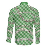 Green Aloha Hawaii Shell Lei Family Matching Puletasi and Hawaiian Shirt Palaka Hebrew Cone Honey Cowrie Elegant Curves - Polynesian Pride