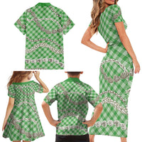 Green Aloha Hawaii Shell Lei Family Matching Short Sleeve Bodycon Dress and Hawaiian Shirt Palaka Hebrew Cone Honey Cowrie Elegant Curves LT14 - Polynesian Pride