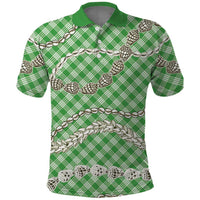 Green Aloha Hawaii Shell Lei Polo Shirt Palaka Hebrew Cone Honey Cowrie Elegant Curves - Polynesian Pride