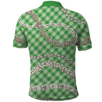 Green Aloha Hawaii Shell Lei Polo Shirt Palaka Hebrew Cone Honey Cowrie Elegant Curves - Polynesian Pride