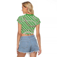 Green Aloha Hawaii Shell Lei Raglan Cropped T Shirt Palaka Hebrew Cone Honey Cowrie Elegant Curves - Polynesian Pride