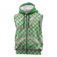 Green Aloha Hawaii Shell Lei Sleeveless Zip Hoodie Palaka Hebrew Cone Honey Cowrie Elegant Curves LT14 Green - Polynesian Pride