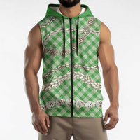 Green Aloha Hawaii Shell Lei Sleeveless Zip Hoodie Palaka Hebrew Cone Honey Cowrie Elegant Curves LT14 - Polynesian Pride
