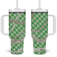 Green Aloha Hawaii Shell Lei Tumbler With Handle Palaka Hebrew Cone Honey Cowrie Elegant Curves - Polynesian Pride