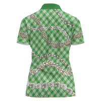 Green Aloha Hawaii Shell Lei Women Polo Shirt Palaka Hebrew Cone Honey Cowrie Elegant Curves LT14 - Polynesian Pride