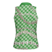Green Aloha Hawaii Shell Lei Women Sleeveless Polo Shirt Palaka Hebrew Cone Honey Cowrie Elegant Curves - Polynesian Pride