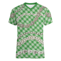 Green Aloha Hawaii Shell Lei Women V-Neck T-Shirt Palaka Hebrew Cone Honey Cowrie Elegant Curves LT14 Female Green - Polynesian Pride