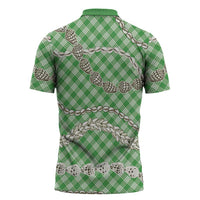 Green Aloha Hawaii Shell Lei Zipper Polo Shirt Palaka Hebrew Cone Honey Cowrie Elegant Curves LT14 - Polynesian Pride