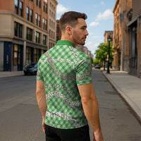 Green Aloha Hawaii Shell Lei Zipper Polo Shirt Palaka Hebrew Cone Honey Cowrie Elegant Curves LT14 - Polynesian Pride