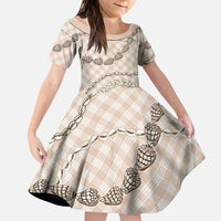 Beige Aloha Hawaii Shell Lei Family Matching Long Sleeve Bodycon Dress and Hawaiian Shirt Palaka Hebrew Cone Honey Cowrie Elegant Curves LT14 Daughter's Dress Beige - Polynesian Pride