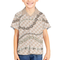 Beige Aloha Hawaii Shell Lei Family Matching Summer Maxi Dress and Hawaiian Shirt Palaka Hebrew Cone Honey Cowrie Elegant Curves LT14 Son's Shirt Beige - Polynesian Pride