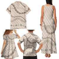 Beige Aloha Hawaii Shell Lei Family Matching Tank Maxi Dress and Hawaiian Shirt Palaka Hebrew Cone Honey Cowrie Elegant Curves LT14 - Polynesian Pride