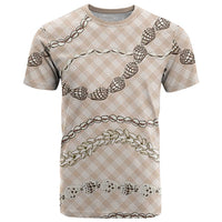 Beige Aloha Hawaii Shell Lei T Shirt Palaka Hebrew Cone Honey Cowrie Elegant Curves - Polynesian Pride