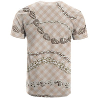 Beige Aloha Hawaii Shell Lei T Shirt Palaka Hebrew Cone Honey Cowrie Elegant Curves - Polynesian Pride