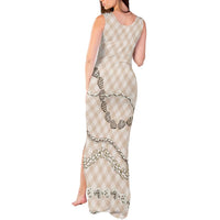 Beige Aloha Hawaii Shell Lei Tank Maxi Dress Palaka Hebrew Cone Honey Cowrie Elegant Curves - Polynesian Pride