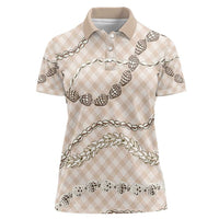 Beige Aloha Hawaii Shell Lei Women Polo Shirt Palaka Hebrew Cone Honey Cowrie Elegant Curves LT14 Female Beige - Polynesian Pride