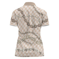 Beige Aloha Hawaii Shell Lei Women Polo Shirt Palaka Hebrew Cone Honey Cowrie Elegant Curves LT14 - Polynesian Pride