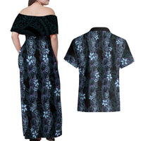 Purple Paradise Hawaii Shell Lei Couples Matching Off Shoulder Maxi Dress and Hawaiian Shirt Hawaiian Sunrise Shell Hebrew Cone Plumeria LT14 - Polynesian Pride