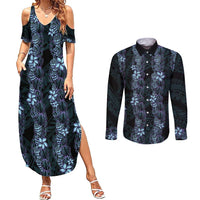 Purple Paradise Hawaii Shell Lei Couples Matching Summer Maxi Dress and Long Sleeve Button Shirt Hawaiian Sunrise Shell Hebrew Cone Plumeria LT14 Purple - Polynesian Pride