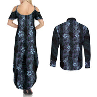 Purple Paradise Hawaii Shell Lei Couples Matching Summer Maxi Dress and Long Sleeve Button Shirt Hawaiian Sunrise Shell Hebrew Cone Plumeria LT14 - Polynesian Pride