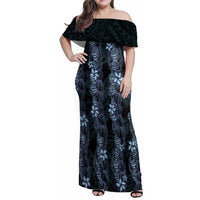 Purple Paradise Hawaii Shell Lei Family Matching Off Shoulder Maxi Dress and Hawaiian Shirt Hawaiian Sunrise Shell Hebrew Cone Plumeria LT14 Mom's Dress Purple - Polynesian Pride