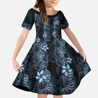 Purple Paradise Hawaii Shell Lei Family Matching Off Shoulder Short Dress and Hawaiian Shirt Hawaiian Sunrise Shell Hebrew Cone Plumeria LT14 Daughter's Dress Purple - Polynesian Pride