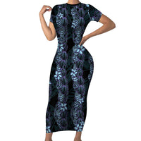 Purple Paradise Hawaii Shell Lei Family Matching Short Sleeve Bodycon Dress and Hawaiian Shirt Hawaiian Sunrise Shell Hebrew Cone Plumeria LT14 Mom's Dress Purple - Polynesian Pride