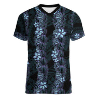 Purple Paradise Hawaii Shell Lei Women V-Neck T-Shirt Hawaiian Sunrise Shell Hebrew Cone Plumeria LT14 Female Purple - Polynesian Pride
