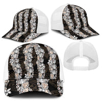 Black and Beige Hawaii Shell Lei Baseball Net Cap Hawaiian Sunrise Shell Hebrew Cone Plumeria - Polynesian Pride