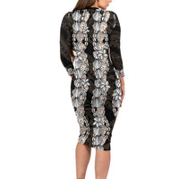Black and Beige Hawaii Shell Lei Family Matching Long Sleeve Bodycon Dress and Hawaiian Shirt Hawaiian Sunrise Shell Hebrew Cone Plumeria LT14 - Polynesian Pride