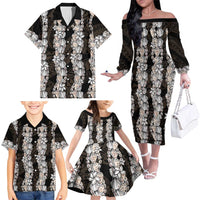 Black and Beige Hawaii Shell Lei Family Matching Off The Shoulder Long Sleeve Dress and Hawaiian Shirt Hawaiian Sunrise Shell Hebrew Cone Plumeria LT14 - Polynesian Pride