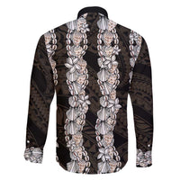 Black and Beige Hawaii Shell Lei Family Matching Off Shoulder Maxi Dress and Hawaiian Shirt Hawaiian Sunrise Shell Hebrew Cone Plumeria - Polynesian Pride