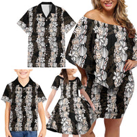 Black and Beige Hawaii Shell Lei Family Matching Off Shoulder Short Dress and Hawaiian Shirt Hawaiian Sunrise Shell Hebrew Cone Plumeria - Polynesian Pride