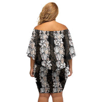 Black and Beige Hawaii Shell Lei Family Matching Off Shoulder Short Dress and Hawaiian Shirt Hawaiian Sunrise Shell Hebrew Cone Plumeria - Polynesian Pride