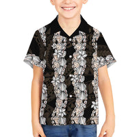 Black and Beige Hawaii Shell Lei Family Matching Off Shoulder Short Dress and Hawaiian Shirt Hawaiian Sunrise Shell Hebrew Cone Plumeria - Polynesian Pride