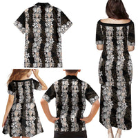 Black and Beige Hawaii Shell Lei Family Matching Puletasi and Hawaiian Shirt Hawaiian Sunrise Shell Hebrew Cone Plumeria - Polynesian Pride