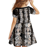 Black and Beige Hawaii Shell Lei Family Matching Short Sleeve Bodycon Dress and Hawaiian Shirt Hawaiian Sunrise Shell Hebrew Cone Plumeria LT14 - Polynesian Pride