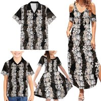 Black and Beige Hawaii Shell Lei Family Matching Summer Maxi Dress and Hawaiian Shirt Hawaiian Sunrise Shell Hebrew Cone Plumeria - Polynesian Pride