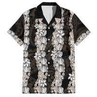 Black and Beige Hawaii Shell Lei Hawaiian Shirt Hawaiian Sunrise Shell Hebrew Cone Plumeria - Polynesian Pride