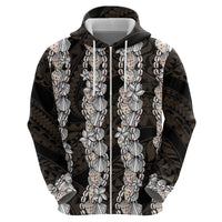 Black and Beige Hawaii Shell Lei Hoodie Hawaiian Sunrise Shell Hebrew Cone Plumeria - Polynesian Pride