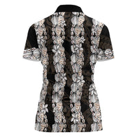 Black and Beige Hawaii Shell Lei Women Polo Shirt Hawaiian Sunrise Shell Hebrew Cone Plumeria LT14 - Polynesian Pride