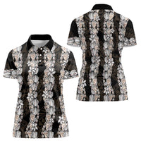 Black and Beige Hawaii Shell Lei Women Polo Shirt Hawaiian Sunrise Shell Hebrew Cone Plumeria LT14 - Polynesian Pride