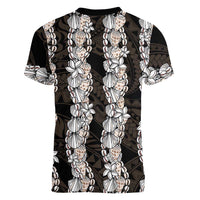Black and Beige Hawaii Shell Lei Women V-Neck T-Shirt Hawaiian Sunrise Shell Hebrew Cone Plumeria LT14 - Polynesian Pride