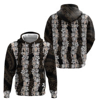 Black and Beige Hawaii Shell Lei Zip Hoodie Hawaiian Sunrise Shell Hebrew Cone Plumeria - Polynesian Pride