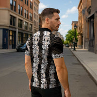 Black and Beige Hawaii Shell Lei Zipper Polo Shirt Hawaiian Sunrise Shell Hebrew Cone Plumeria - Polynesian Pride