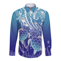 Polynesia Sea Turtle Long Sleeve Button Shirt Happy Valentine Day Polynesian - Dark Cyan LT14 Unisex Dark Cyan - Polynesian Pride