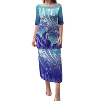 Polynesia Sea Turtle Puletasi Happy Valentine Day Polynesian - Dark Cyan LT14 Long Dress Dark Cyan - Polynesian Pride
